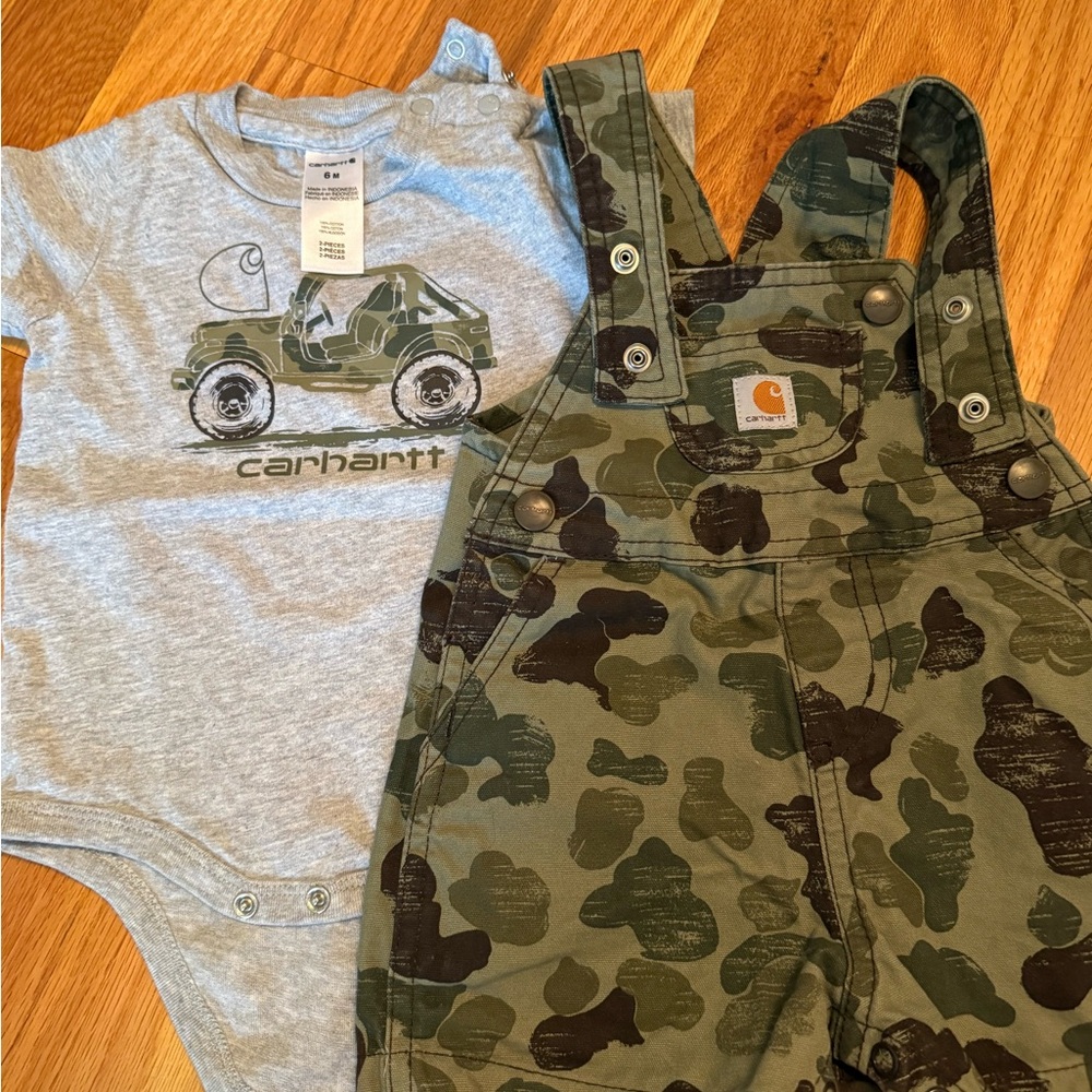 Carhartt Gray and Green Jeep Graphic Onesie